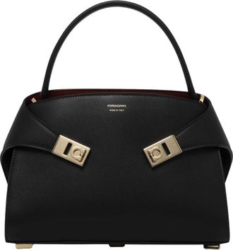 Ferragamo Gancini Top Handle Bag - Dames - Handtassen - Zwart - ONE Size - Leer - Tassen