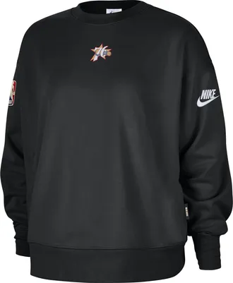 Nike Philadelphia 76ers Hardwood Classics Nike Womens NBA Phoenix Fleece Premium Crewneck Sweatshirt in Black | HQ5278-010