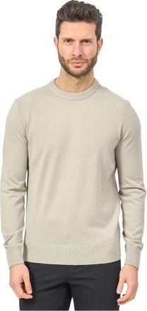 HUGO BOSS Beige Sweater Straight Fit Cotton - Heren - Ronde hals truien - Beige - XL - Katoen - Truien & Vesten