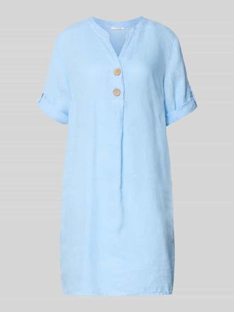 Zabaione Tunikakleid aus Leinen mit V-Ausschnitt Modell Ki44ra in Hellblau, Gr&ouml;&szlig;e XXL