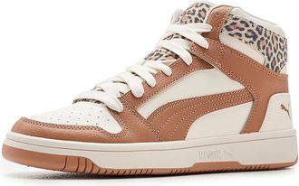 Puma Rebound Layup Rcl Leo Mid Shoes Womens Basketball Shoes Warm White/Dusty Tan/Puma Gold : 10.5 B - Medium, Leather/Synthetic