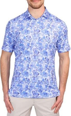 Tailorbyrd Hibiscus Print Performance Polo in Blue at Nordstrom Rack, Size X-Large