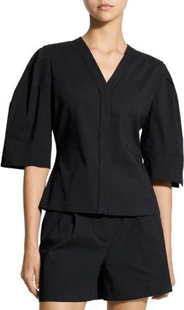 Theory Linen Blend Top in Black at Nordstrom, Size X-Large