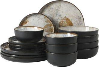 Gibson Home Chantilly Hill Porcelain Dinnerware Set, Round Plates & Bowls, Multicolor Leaf Design in Multicolors at Nordstrom
