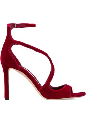 Jimmy Choo London 95mm Azia strap sandals - women - Leather/Velvet/Calf Leather/Calf Leather - 37,5 - Red