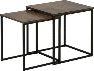 Beliani Beliani - Modern Industrial Nest of Tables 2-Piece End Tables Metal Frame Dark Wood Denny