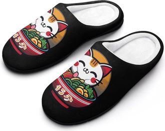 Generic Japanese Cat Eating Ramen Mens Slippers Comfortable And Non-slip Cotton Slipper Shoe for House
