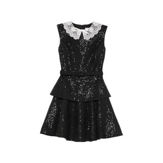Self Portrait Sequin-embellished Lace-collar Dress