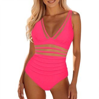 Generic One Piece Swimsuit for Women Swimming Costume Plus Size Beachwear Cut Out Push Up Womens Swimwear Tummy Control V Neck Ladies Swimsuits Sexy Shape Bat