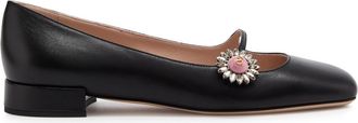 Valentino Garavani Mary Jane Embellished Leather Ballet Flats - Black - 40 (IT40 / UK7)