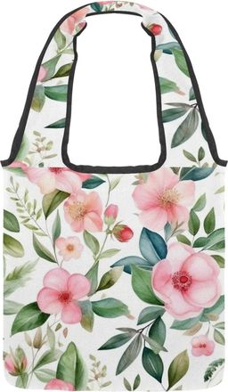 Generic Floral with Leaves Reversible Canvas Shoulder Tote - Double-Sided Print, 12oz Cotton, 27cm Drop, Fold-Flat Bag for Travel, Shopping, Street Outings