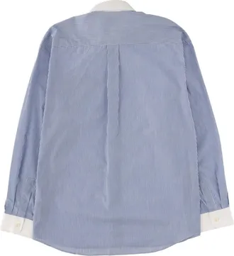 Sporty & Rich Logo-Striped Cotton Shirt - Blue