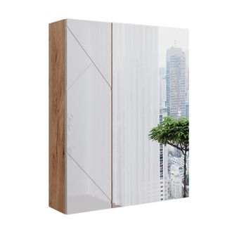 Vicco Armario Con Espejo De Ba&ntilde;o Irma, Goldkraft Roble/blanco Alto Brillo, 60 X 75 Cm