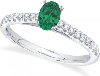 Allurez Oval Emerald Solitaire & Diamond Engagement Ring 14K White Gold (0.54ct)