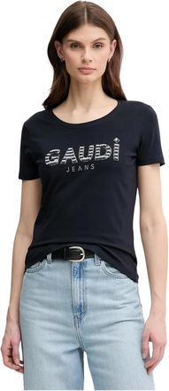 Gaud&igrave; T-shirt met ronde hals en kraaltjes - Dames - T-shirts - Blauw - S - Katoen - Tops