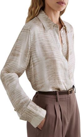 Reiss Annie Snake Print Hidden Placket Shirt in Neutral at Nordstrom, Size 14