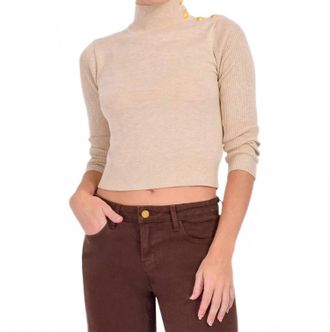 L'agence Kamdyn Crop Mock Neck Top In Warm Sand/gold
