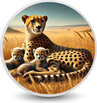OEM Golden Haven: Familia De Guepardos En La Moneda De Color De Savannah