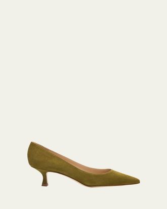 Manolo Blahnik 50mm Srila Suede Kitten Heel Pumps