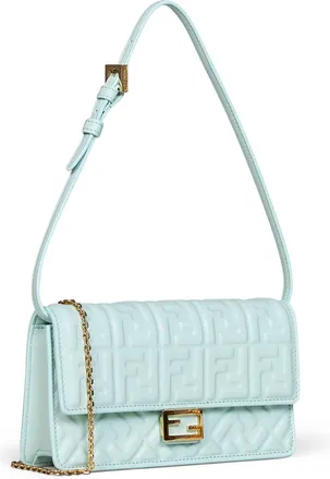 Fendi Womens Wallet-On-Chain Baguette Light Green Lambskin Bag