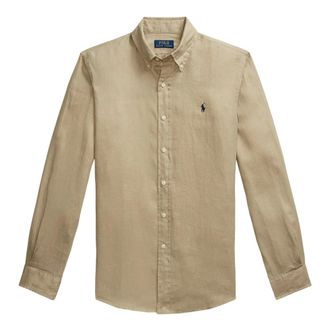 Ralph Lauren Casual Shirts, male, Beige, Size: L Classic Fit Linen Shirt