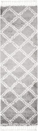 Tapiso Alfombra de pasillo gris oscuro crema cuadros flecos 100x400