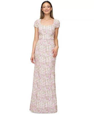 JS Collections Embroidered Sweetheart Mermaid Gown In White Floral