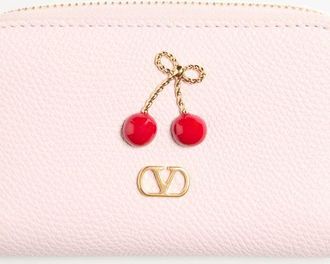 Valentino Garavani Mini Portafoglio Con Zip Cherryfic In Vitello Granato Donna ROSE QUARTZ UNI