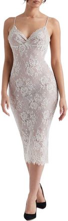 House of CB Serelle Lace Midi Slipdress in Stone at Nordstrom, Size X-Small