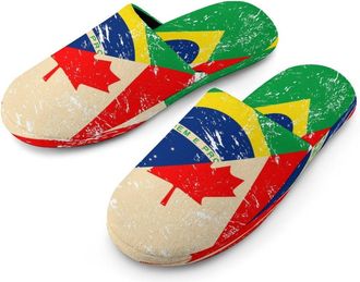 Generic Canada And Brazil Retro Flag Mens Cotton Slippers Memory Foam Comfort House Shoes Winter Indoor Slipper for Hotel Casa Spa