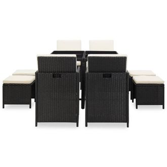 Berkfield Home Elegant 9 Piece Outdoor Dining Set with Cushions Poly Rattan Black