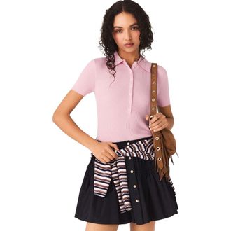 Maje Polo collar ribbed sweater in Pink at Nordstrom, Size X-Small