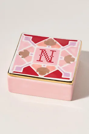 Anthropologie Quilted Monogram Trinket Box