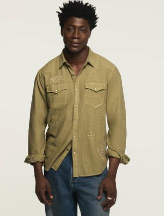 Lucky Brand Mens Embroidered Western Shirt