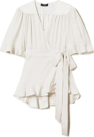 Twin-Set Blusa a portafoglio con ruches - Bianco