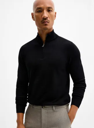 Le 31 Mens Zip-neck silky knit sweater