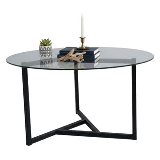 Dmora Mesa De Caf&eacute; Galactica, Mesa De Centro Baja, Revistero Para Sof&aacute;, Estante De La Sala De Estar, 75x75h42 Cm, Negro Y Transparente, Con Embalaje Reforza
