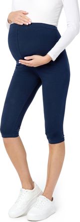 Be Mammy Womans 3/4 Maternity Leggings Tights BE20-229(Navy Blue, 3XL)
