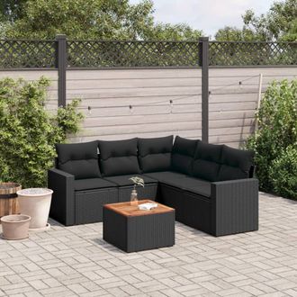 vidaXL Vidaxl - Set De Sof&aacute;s De Jard&iacute;n 6 Piezas Y Cojines Rat&aacute;n Sint&eacute;tico Negro
