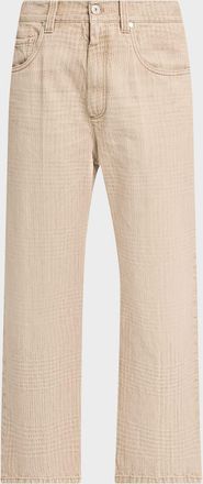 Brunello Cucinelli Check-Print Denim Straight-Leg Crop Pants