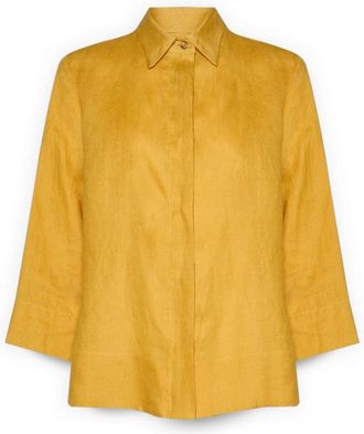 Elena Miro Boxy Linnen Shirt - Dames - Overhemden - Geel - M - Linnen - Overhemden
