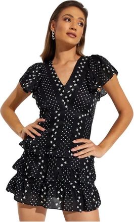LoveShackFancy Sterrenpatroon Mini Jurk met Ruches - Dames - Korte kleedjes - Zwart - L - Katoen - Kleedjes