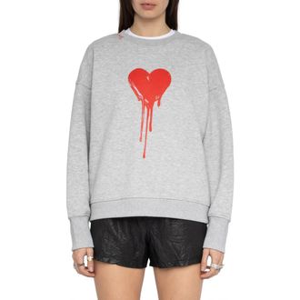 Zadig&Voltaire Oscar Flowing Heart Graphic Organic Cotton Blend Sweatshirt in Gris Chine Clai at Nordstrom, Size X-Small Regular