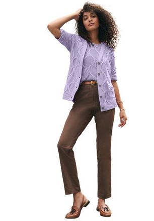 Jessica London Elbow Sleeve Cable Cardigan in Pale Lilac at Nordstrom, Size 24