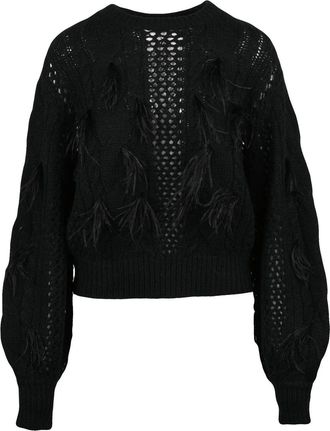 Twin-Set Black Feather Embellished Acrylic-Blend Crewneck Sweater