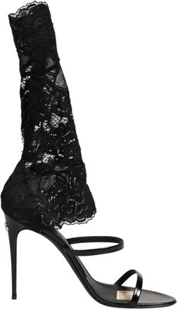 Dolce & Gabbana Black Floral Lace Heels SANDALS Womens Shoes