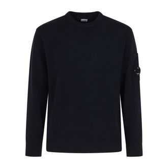 C.P. Company Round-neck Knitwear, male, Blue, Size: 2XL Soft Cotton Stretch Crew Neck