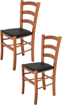 Tommychairs Tommychairs 2 Sillas Venice En Haya Cerezo, Asiento Polipiel Negra