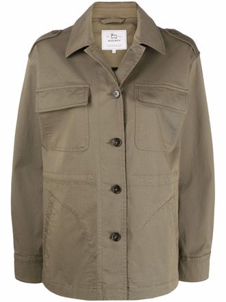 Woolrich stretch twill overshirt - women - Cotton/Elastane/Cotton - L - Green
