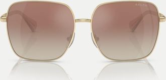 Ralph Lauren occhiali da sole squadrati con lenti specchiate marroni in oro pallido lucido